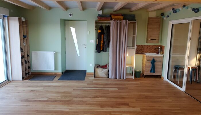 salle de pratique volets bleus
